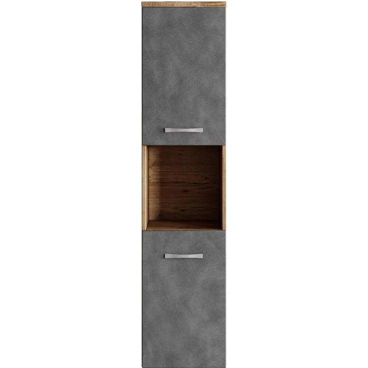 Badplaats Badezimmerschrank Montreal 30 x 30 x 131 cm Kastanien Eiche mit Dunkel Grau - Hoch Badschrank Mit 2 Türen – Bild 3