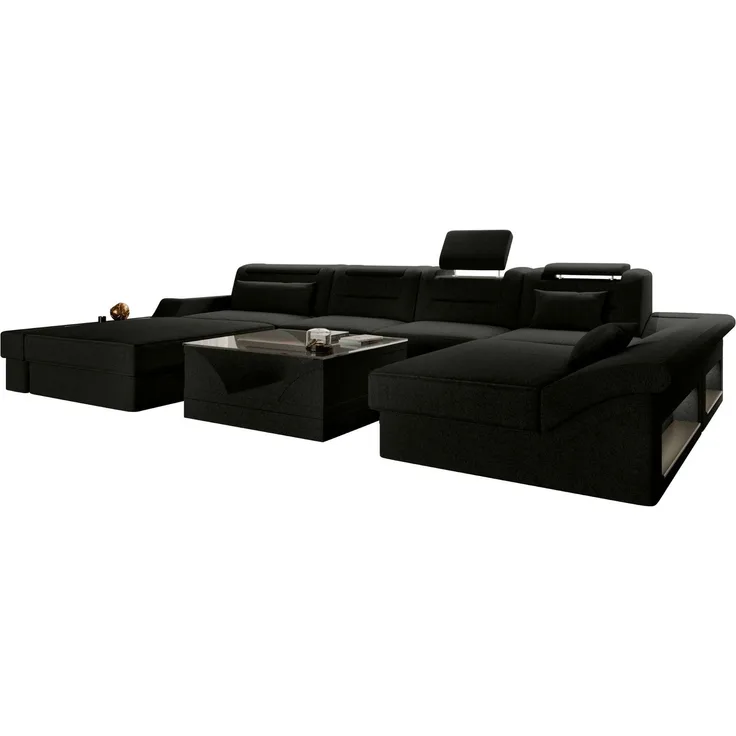 Sofa Dreams - Wohnlandschaft Monza U Form Stoffsofa - Strukturstoff - Dunkelgrün - Links