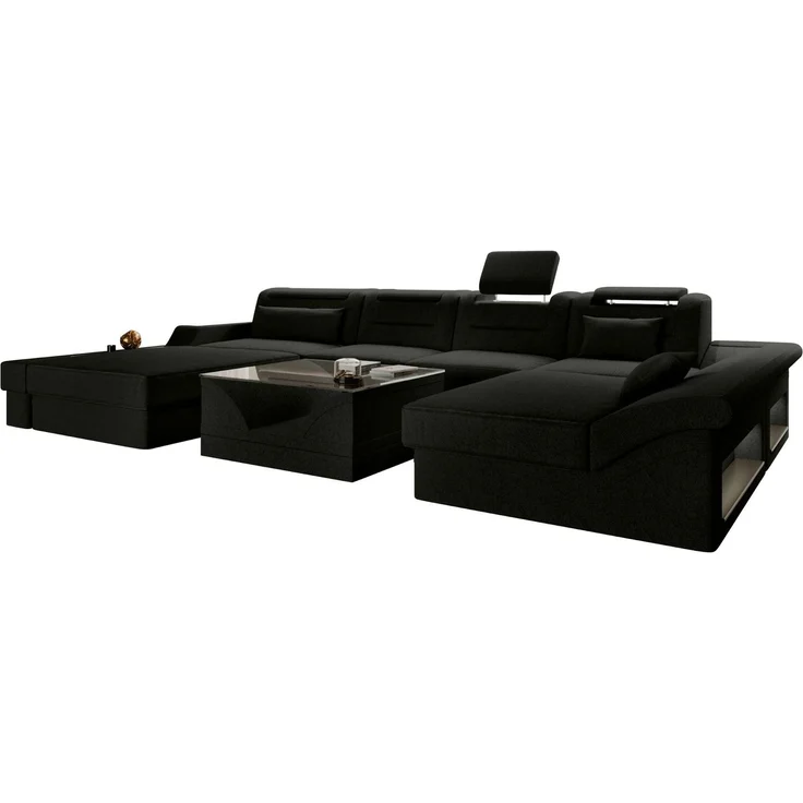 Sofa Dreams - Wohnlandschaft Monza U Form Stoffsofa - Strukturstoff - Dunkelgrün - Links – Bild 1