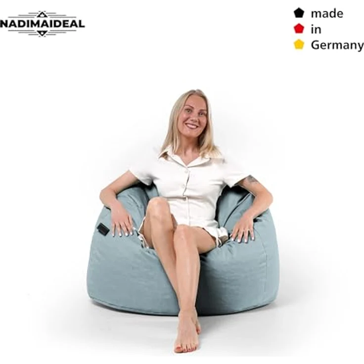 Nadimaideal Sitzsack Tropfenform Kastanie | Bodenkissen für Kinder & Erwachsene | Indoor & Outdoor | Gaming Sitzsack - Sitzkissen - Beanbag | Füllung EPS Perlen (Grau, XXL-Durchmesser 88 cm) – Bild 3