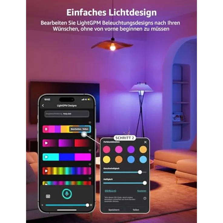 Lepro AI Smart Glühbirne B1, E27 Lampe 8.5W 806lm Dimmbar, Personalisierter KI-Lichtdesigner, Sprachsteuerung/Musik Sync, WiFi & Bluetooth Smart Bulb, Kompatibel mit Alexa/Google Assistant, 2 Stück – Bild 6
