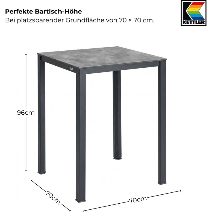 Kettler CUBIC Bar Tisch 70 x 70 x 96 cm Anthrazit Aluminiumgestell HPL Platte – Bild 3