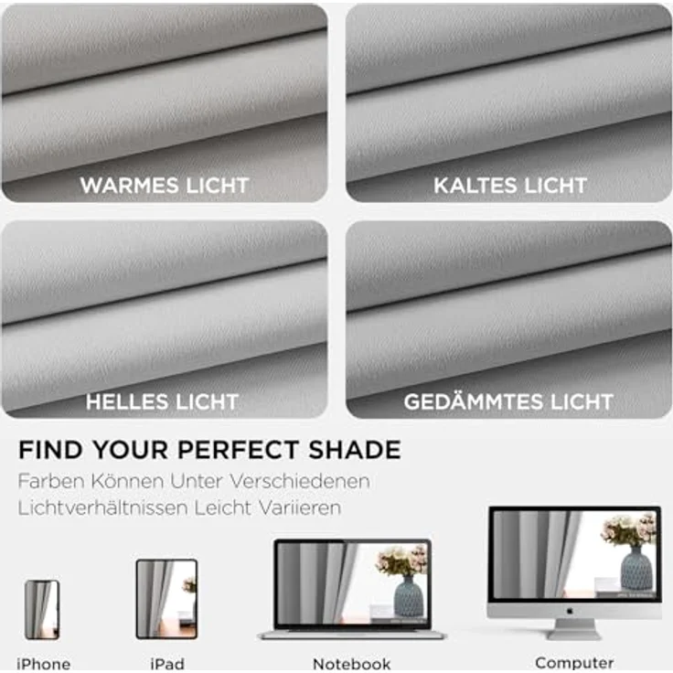 Joydeco Verdunkelungsvorhänge Grauweiß mit Ösen 2er Set H 137 x B 117 cm, Kurze Vorhänge Blickdichte 137 cm Lang für Küche Schlafzimmer – Bild 6