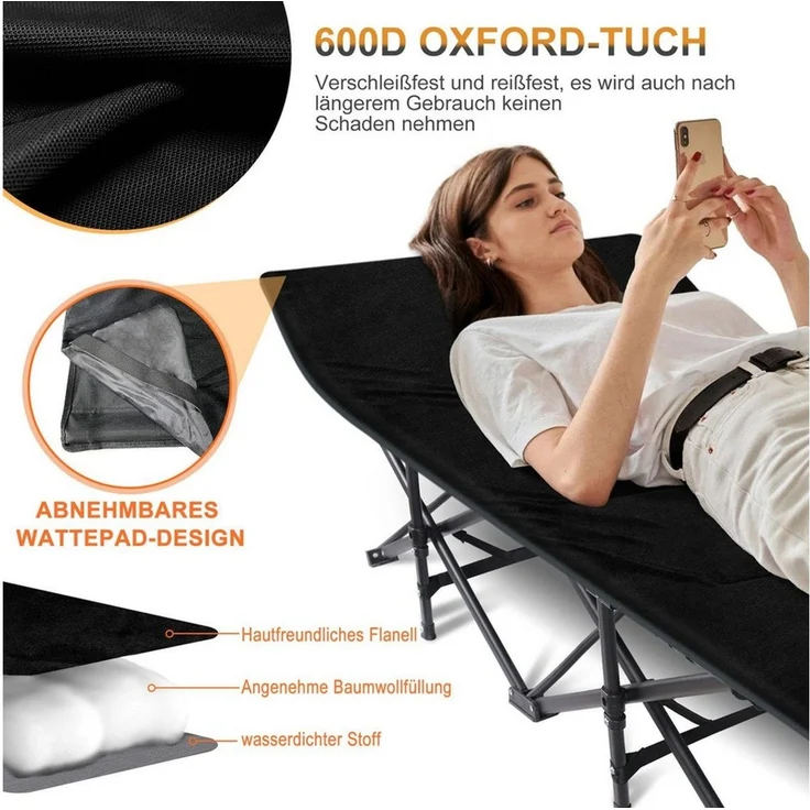 Toomoke Klappbett Klappbett mit Matratze 188×71 cm – Komfortables Gästebett bis 200 kg (faltbares Feldbett für Erwachsene) Campingbett mit Tragetasche für Zuhause, Gästezimmer & Outdoor – Bild 4