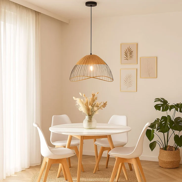 RGB LED Hängelampe, Käfig schwarz, Holz, Rattan, App-Steuerung – Bild 4