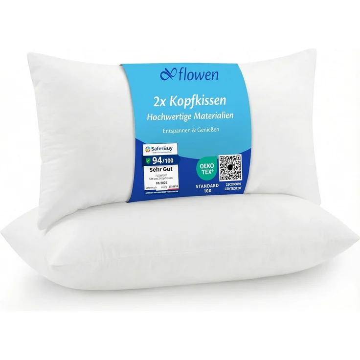 Flowen Kopfkissen 40x60 cm Kissen für Bett 40x60 2er Set Bettkissen Hypoallergene Anti-Milben Weiche Kissenfüllung mit Weicher Gesteppter Kopfkissenbezug 100% Polyester Schlafkissen