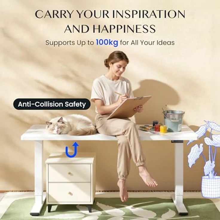 FLEXISPOT Höhenverstellbarer Schreibtisch Gestell, Elektrisch Tischbeine mit 2 Motoren & LED-Höhenanzeige & 4 Speicherfunktionen, inkl. 2 Haken & Kabelmanagement, Weiß – Bild 9