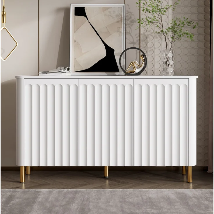 DESVIAE Sideboard Weiß aus MDF – 135x78x36 cm – 3 Türen, Metallfüße – Bild 1
