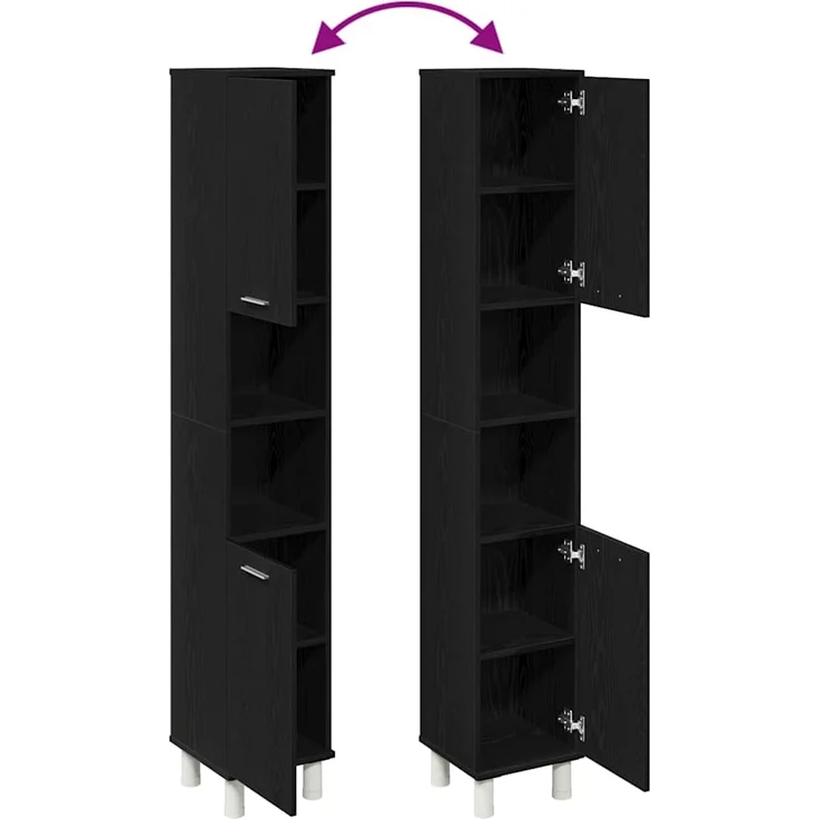 vidaXL Badezimmerschrank mit Tür Schwarz Eichen-Optik 30 x 30 x 179 cm 862513 – Bild 9