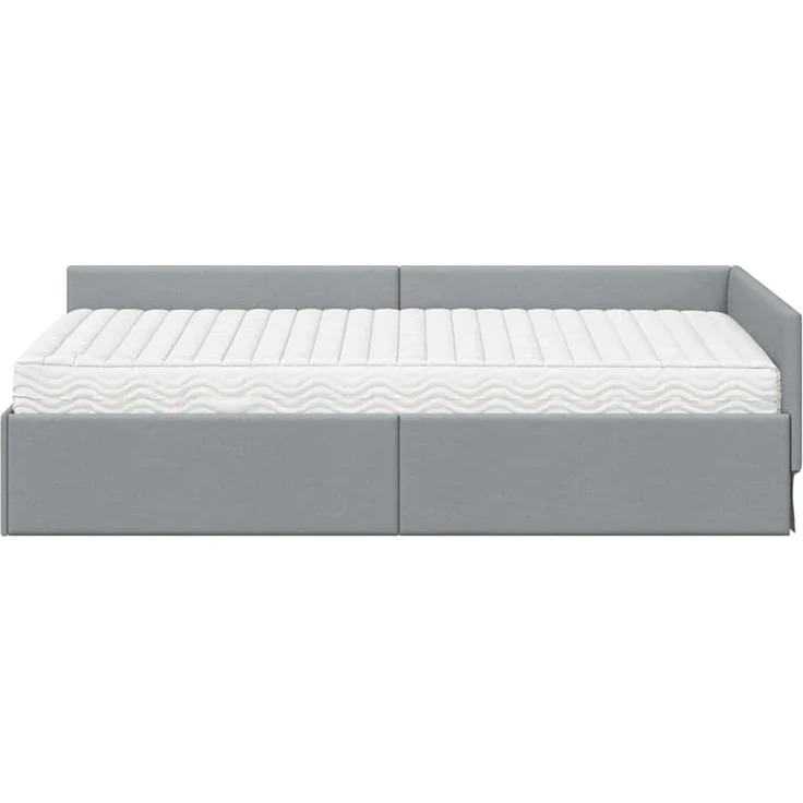 vidaXL Eckbettgestell mit Matratze 2 stk. Hellgrau 100 x 200 cm Stoff 3393605 – Bild 5