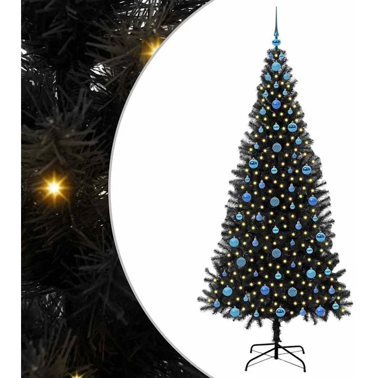 vidaXL Weihnachtsbaum mit LED-Beleuchtung Schwarz 210 cm PVC und Stahl 3396494 – Bild 2
