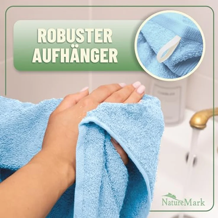 Green Mark Handtuch-Set mit 10 Teilen – 100% Baumwolle – 4 Handtücher 50×100 cm, 2 große Duschtücher 70×140 cm, 2 Gästetücher 30×50 cm und 2 Waschhandschuhe – Hellblau – Bild 7