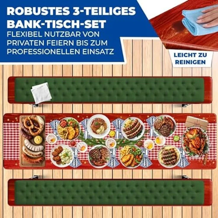 KESSER® Bierzeltgarnitur 3 teilig Gartenmöbel-Set | Klappbar 170 x 46 x 75 cm | 2X Bierbänke 1x Biertisch | Festzeltgarnitur Biertisch Stehtisch Sitzgarnitur Holz 12x Bodenschoner – Bild 9