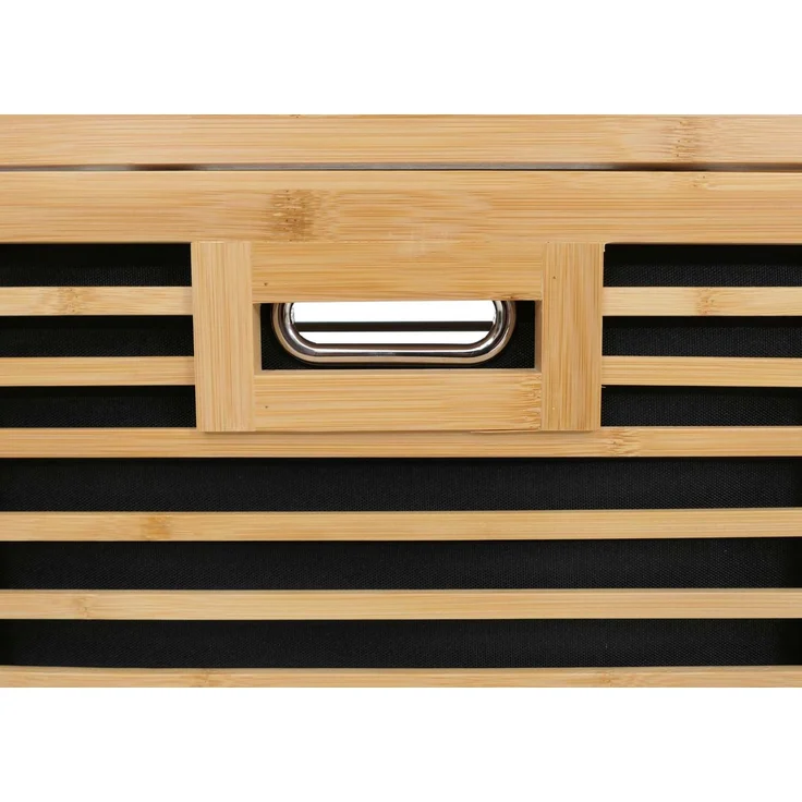 Bambus-Badezimmerschrank HWC-N83, Regal Badschrank, 2 Wäschekörbe 4 Regalböden MVG 168x81x33cm ~ natur, Korb anthrazit – Bild 5