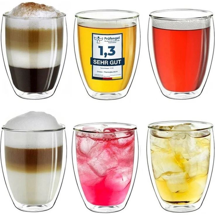 Creano Teeglas Thermoglas doppelwandig hoch 250ml, 6er Set, Borosilikatglas, 6-teilig