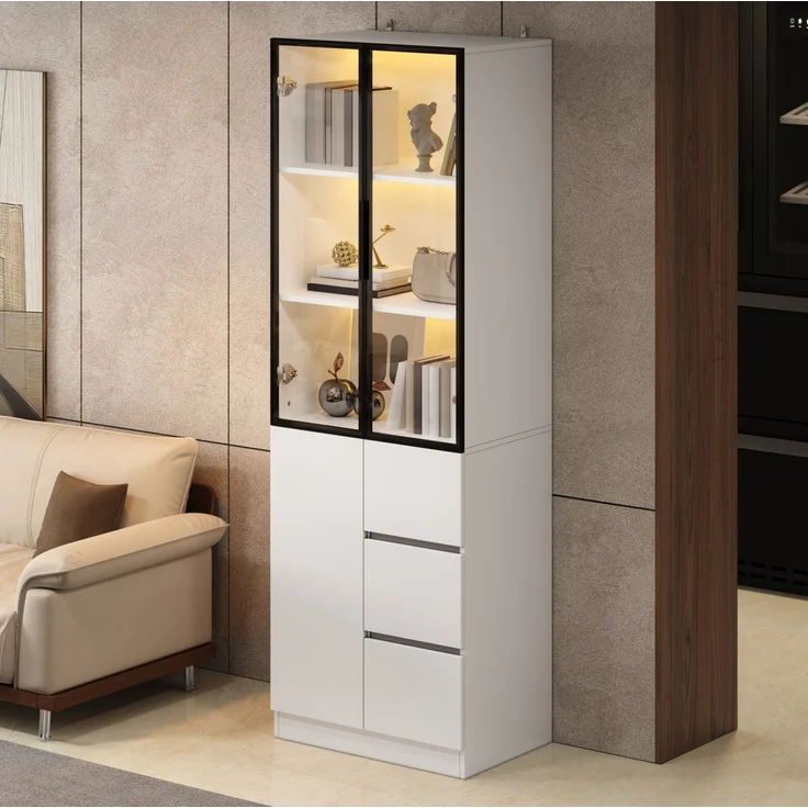 DESVIAE Regal Vitrine Weiß aus PB – 60x180x40 cm – Glastüren, LED-Beleuchtung – Bild 4