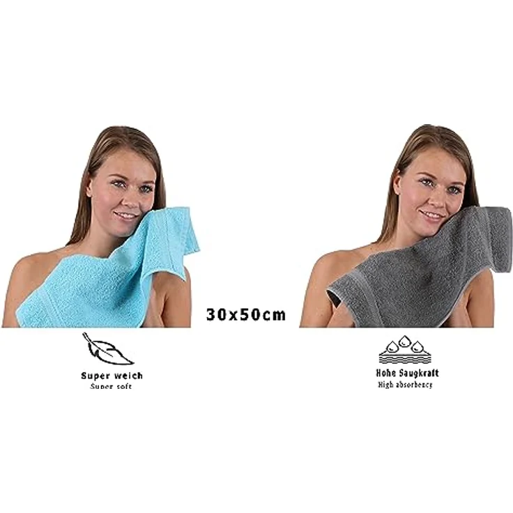 Betz Gästehandtücher 10 Stück Gästehandtücher Premium 100% Baumwolle Gästetuch-Set 30x50 cm Farbe türkis und anthrazit, 100% Baumwolle (10-St) – Bild 6