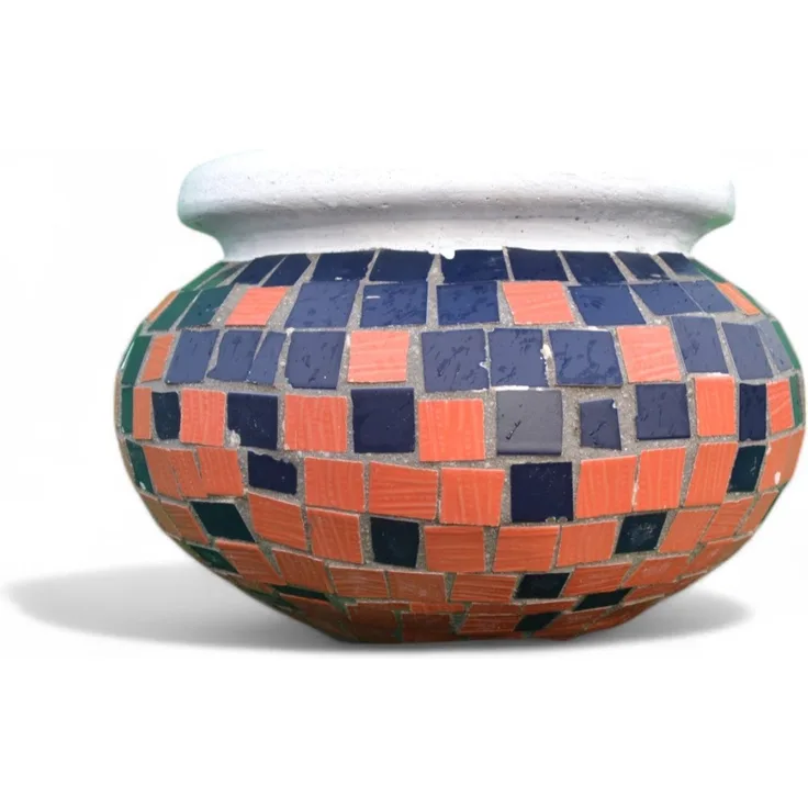 Pflanzgefäß Hortensie S – Quadratischen Mosaikdesign Dunkel Blau – Höhe 30 cm – Ø 35 cm – Handgefertigt aus Beton & Keramik-Mosaik