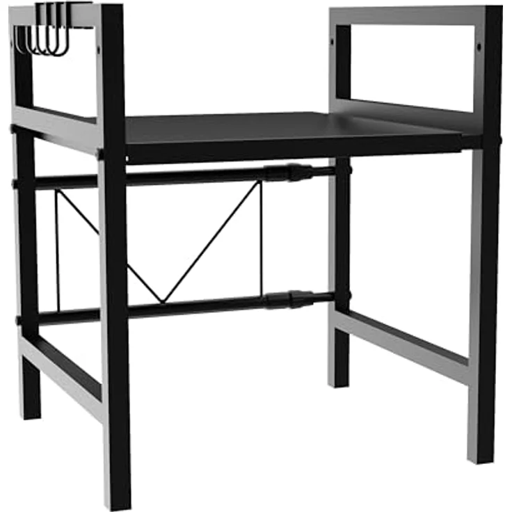 Ribelli Erweiterbares Mikrowellenregal 2 Stufig, Küchenregal Stehend Stahl, Mikrowellen Regal mit 3 Haken, Mikrowellenständer für Arbeitsplatte, Vorratsregal Bäckerregal, Schwarz – Bild 9