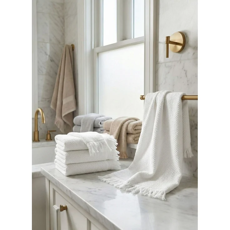 Mijolnir 'Jelena - White, Beige, Grey' Handtuchset (6-teilig), Weiß / Beige, 50 x 90 cm – Bild 2