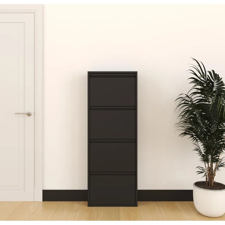 Schuhkipper Metall 50 x15 x 136 cm, 4 Klappen, schwarz RAL 9005 – Bild 9