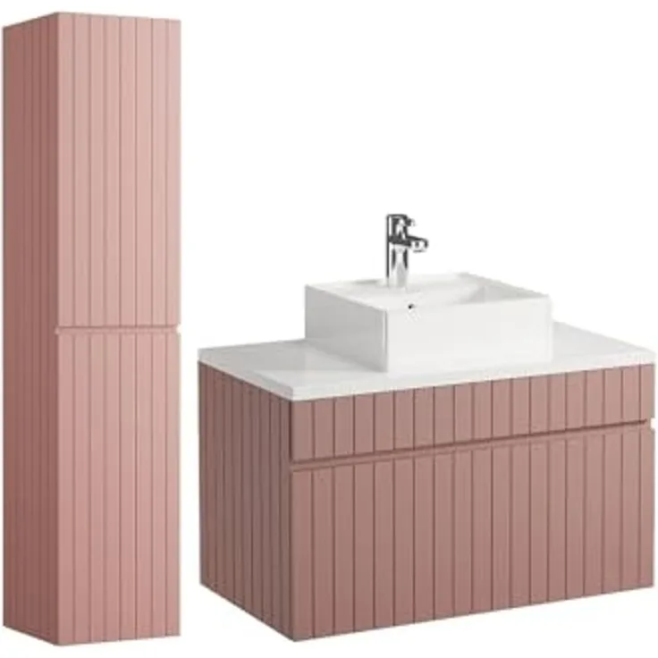 Vente-unique - SATARA Badmöbel-Set Holz, Platte Puderrosa - B 46 cm x H 46 cm x L 80 cm