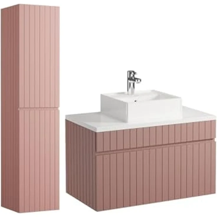 Vente-unique - SATARA Badmöbel-Set Holz, Platte Puderrosa - B 46 cm x H 46 cm x L 80 cm – Bild 1