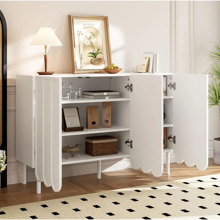 DESVIAE Sideboard mit Rebound-Türen und verstellbaren Böden 120x80x35 cm MDF Weiß – Bild 3