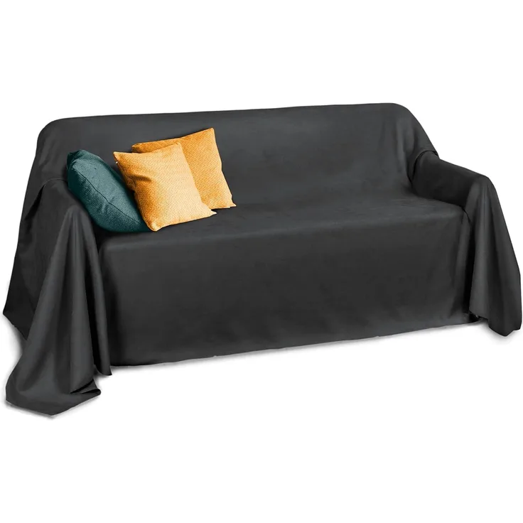 Beautissu Romantica Tagesdecke Plaid Wildlederoptik Anthrazit, 280 x 210 x 1 cm