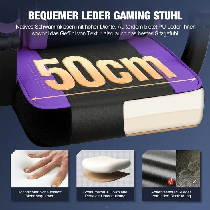 Hiazurm Gaming-Stuhl Gaming Stuhl Chair Gamer Sessel - Ergonomischer Gamer Stuhl (Tragkraft 150 Kg), Gamingstuhl mit Fußstütze Kopfstütze und Lordosenstütz PC Sessel – Bild 4