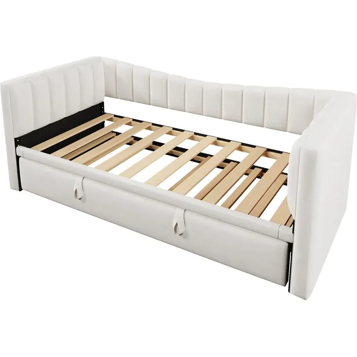 Schlafsofa mit Lattenrost und Ausziehbett, Bettfunktion, 90x200 cm/180x200 cm, Einzelbett, Polsterbett, Samt – Bild 7