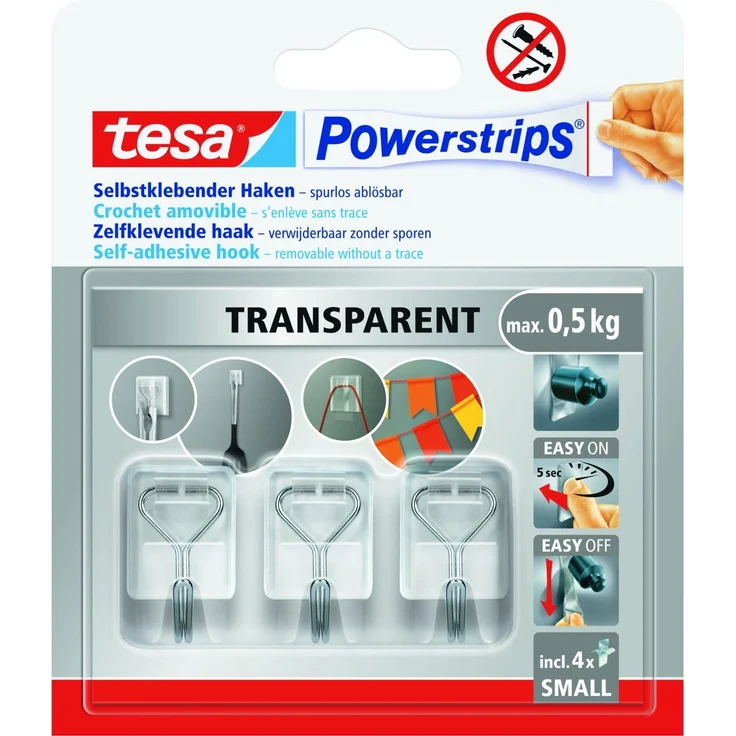 tesa Haken Powerstrips Drahthaken 3er-Set transparent
