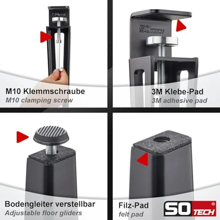 SO-TECH® Tischbein ColorLine in F-Form konisch zulaufend von 70 auf 40 mm, mit Klemmschraube (ohne Bohren) - schwarz - Höhe 464 mm - 4x – Bild 5