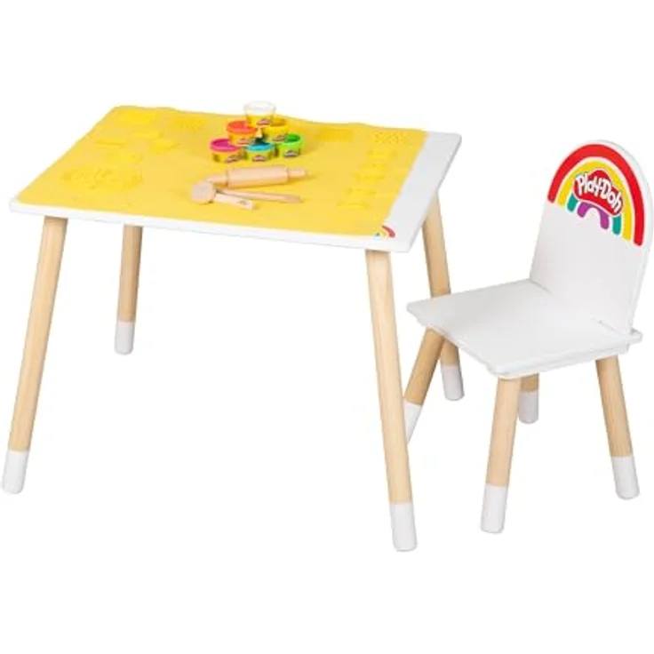 Roba Kreatives Sitzgruppen-Set Roba + Play-Doh, Tisch und Stuhl aus FSC-zertifiziertem Holz, 3D-Spielmatte 50 x 55 cm, inkl. 6 Dosen Knetmasse, Teigrolle, Pizzaschneider & Modelierwerkzeug – Bild 5