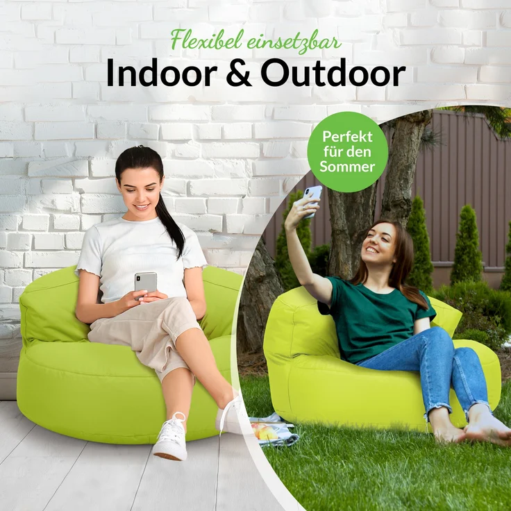 Green Bean® Sitzsack Sofa mit Füllmaterial - Lounge im Sitzsack-Design 90x50cm mit ergonomischer Rückenlehne & waschbarem Bezug - Indoor und Outdoor geeignet in Hellgrün – Bild 6