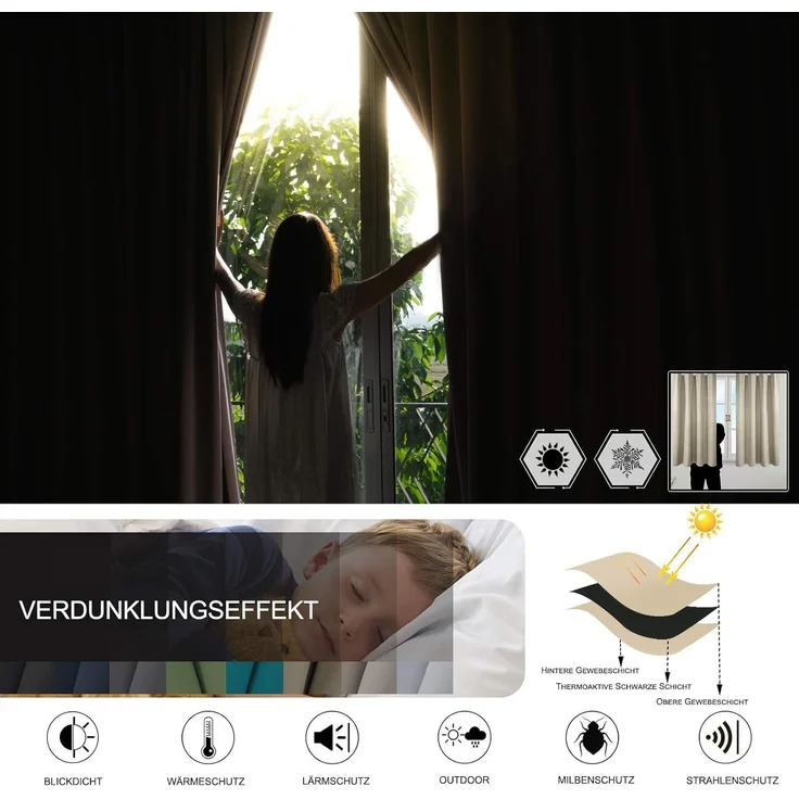 Woltu Vorhang (1 St), Ösen, blickdicht, Thermovorhang mit Ösen, 250 g/m² – Bild 5