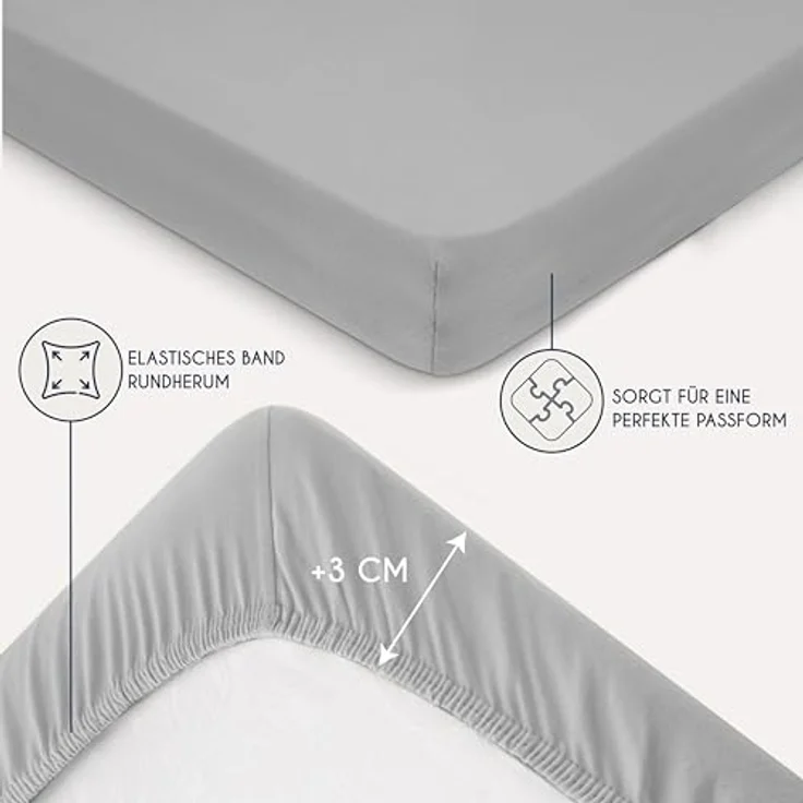 Dreamzie - Spannbettlaken 160x200 cm - Baumwolle Oeko Tex Zertifiziert - Grau - 100% Jersey Spannbettlaken 160x200 cm Baumwolle – Bild 5