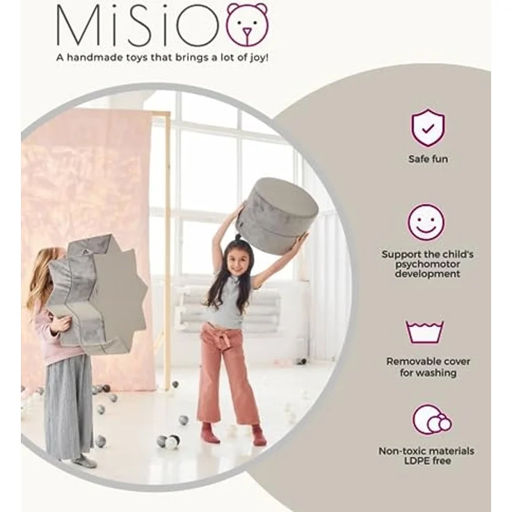 MISIOO Rund Pouf für Kinder - Sitzsack Kinder - Kinderzimmer Möbel – Samt Pouf aus Schaumstoff – Kindermöbel - Leicht zu Waschen – Licht und Elegant - 40 x 40 x 30 cm - Gold – Bild 6