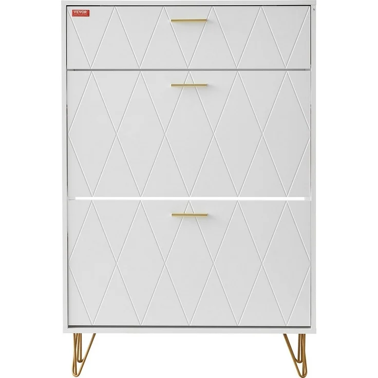 VEVOR Schuhschrank Schuhregal Weiß, 800 x 239 x 1200 mm Schuhkipper mit 3 Klappen – Bild 2