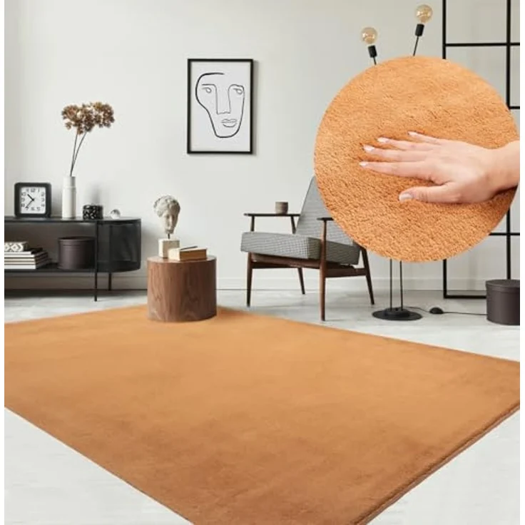 the carpet Relax kuscheliger Kurzflor Teppich, Anti-Rutsch Unterseite, Waschbar bis 30 Grad, Super Soft, Felloptik, Terra, 200x280 cm – Bild 1