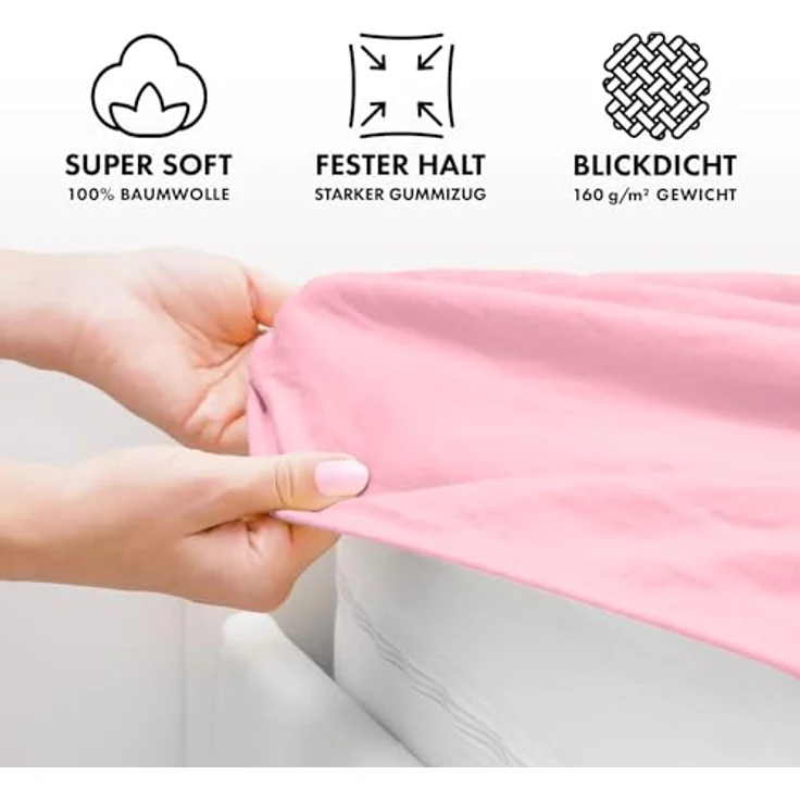 Jacobson Jersey Spannbettlaken Spannbetttuch Baumwolle Bettlaken (Topper 90-100x200 cm, Rosa) – Bild 4