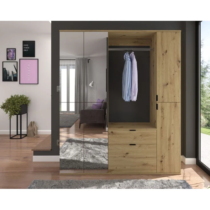 Schuhschrank mit Spiegel Line-Up in Eiche 30 x 193 cm – Bild 5