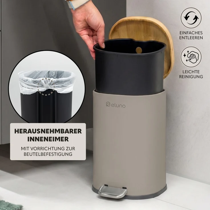 eluno Badezimmer Zubehör Set FRAMURA 2tlg. bestehend aus 1 Kosmetikeimer, 1 WC-Garnitur, Metall, Braun – Bild 5
