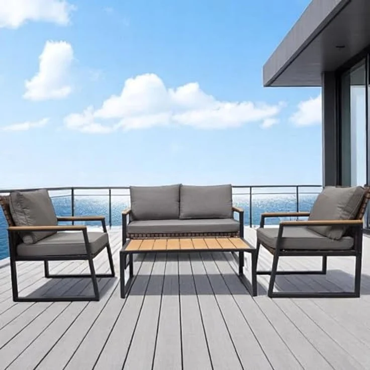 Gartenmöbel Lounge Outdoor Lounge Sitzgruppe Set 4tlg Balkon Lounge Taupe Sahara – Bild 7