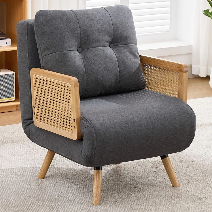 Schlafsessel 67,5x73x86,5 cm in Grau, Leinenstoff, 3-in-1 mit Schlaffunktion und 5-fach verstellbarer Rückenlehne – Bild 2