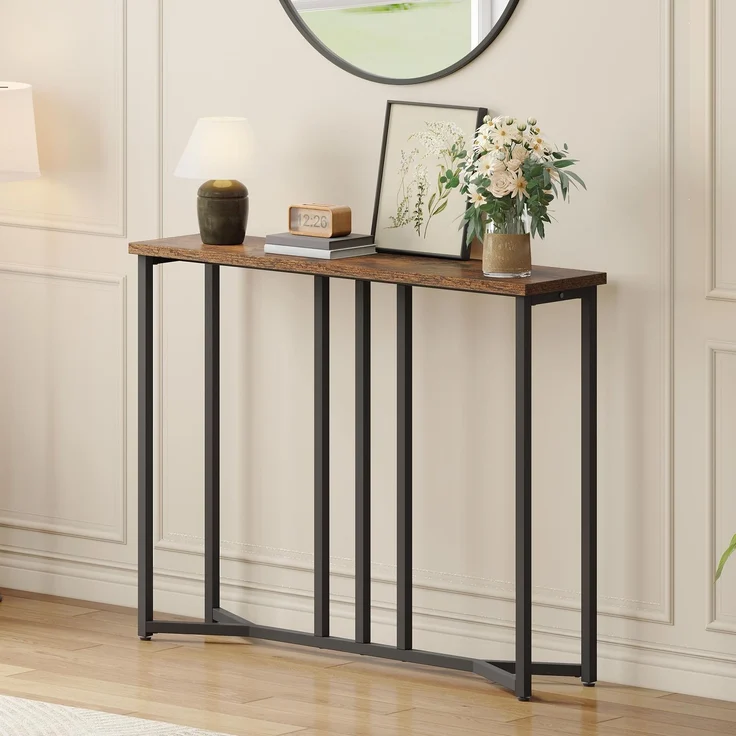 YITAHOME Konsolentisch, 80CM Flurtisch Schmal, Sofatisch, Beistelltisch, Schmales Regal, Console Table für Wohnzimmer, Flur, Eingangsbereich, einfache Montage, Schwarz und Braun