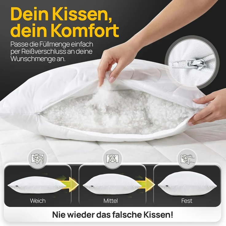 LILENO HOME Kissen 50x70 (1er Set) – 95 °C waschbar, Oeko-Tex & Made in DE – Allergiker Kopfkissen 50x70 anpassbar für himmlischen Schlaf – Haut schmeichelndes & geruchsfreies Pillow – Bild 3