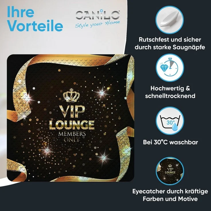 Sanilo Duschmatte, mit Motiv, rutschfest, waschbar, quadratisch, 230 extra starke Saugnäpfe, Kunststoff PVC, 53 x 53 cm, Vip Lounge – Bild 2