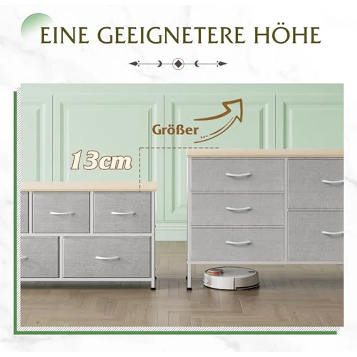 WLIVE Kommode mit 5 Schubladen aus Stoff, Kommodenschrank für Schlafzimmer, Kommode Wohnzimmer, mit Stabiler Stahlrahmen und Holzplatte, Hellgrau – Bild 6