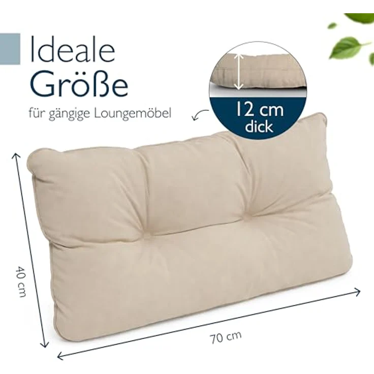 Beautissu Lounge Kissen Outdoor Rückenkissen 70x40x12 cm – wetterfest, schmutzabweisend, polster, beige – Bild 3